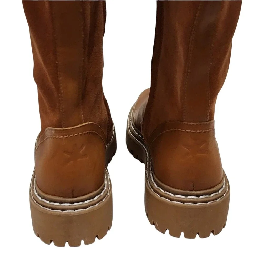 plendid Antonia Cognac Brown Tall Knee High Boots Faux Fur Cuff Lug‎ Sole